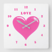 Pink Heart Love Clock Vierkante Klok (Voorkant)