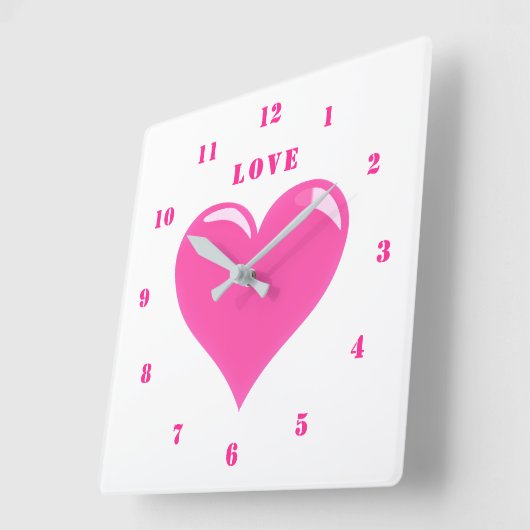 Pink Heart Love Clock Vierkante Klok (Hoek)