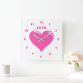 Pink Heart Love Clock Vierkante Klok (Huis)