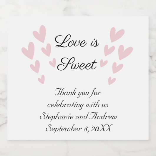 Pink Heart Love personaliseren is snoezig weddensc Sparkling Wijnetiket (Enkel label)