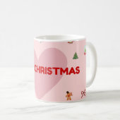 Pink Heart Merry Christmas Coffee Mok met Festiv (Voorkant rechts)