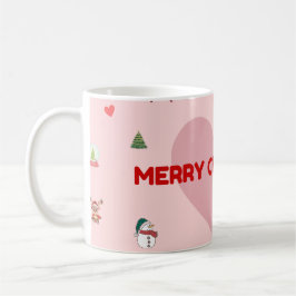 Pink Heart Merry Christmas Coffee Mok met Festiv