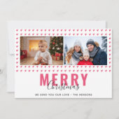 Pink Heart Merry Christmas Script Familiefoto Feestdagenkaart (Voorkant)