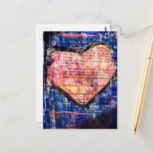 Pink Heart Mixed Media Collage Briefkaart (Voorkant / Achterkant in situ)