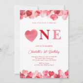 Pink Heart One First Girl Birthday  Kaart (Voorkant)