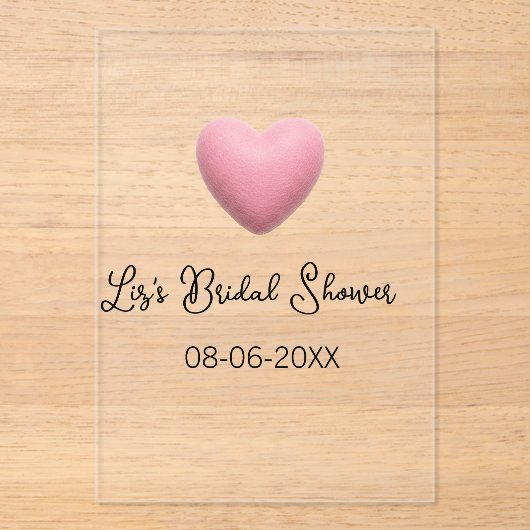 Pink heart pastel retro bridal shower date boho te acryl uitnodigingen (Voorkant)