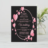 Pink Heart Pattern Black Geometric Elegant Wedding Kaart (Staand voorkant)