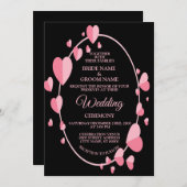 Pink Heart Pattern Black Geometric Elegant Wedding Kaart (Voorkant / Achterkant)