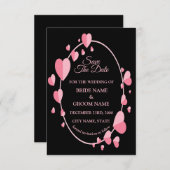 Pink Heart Pattern Black Geometric Elegant Wedding Save The Date (Voorkant / Achterkant)