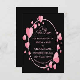 Pink Heart Pattern Black Geometric Elegant Wedding Save The Date