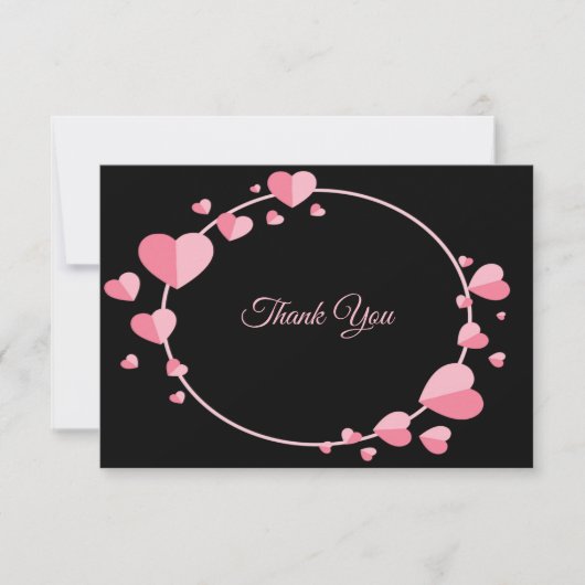 Pink Heart Pattern Black Geometric Wedding Bedankkaart (Voorkant)