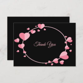 Pink Heart Pattern Black Geometric Wedding Bedankkaart