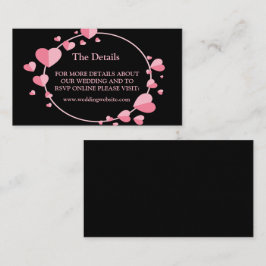 Pink Heart Pattern Black Geometric Wedding Detail Informatiekaartje