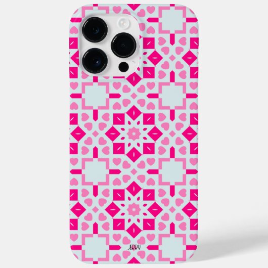 Pink Heart Pattern iPhone14 Hoesje met naam (Achterkant)