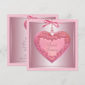 Pink Heart Pink Sweet 16 Verjaardagsfeest Kaart (Voorkant / Achterkant)