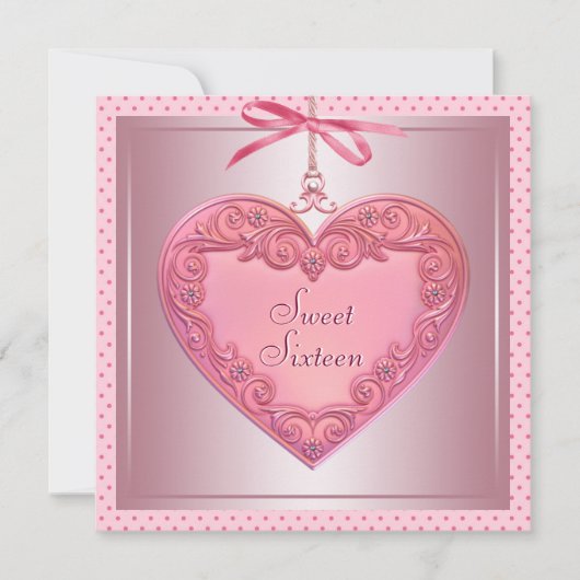Pink Heart Pink Sweet 16 Verjaardagsfeest Kaart (Voorkant)