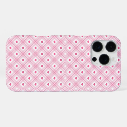 Pink Heart Plaid iPhone Hoesje (Achterkant horizontaal)