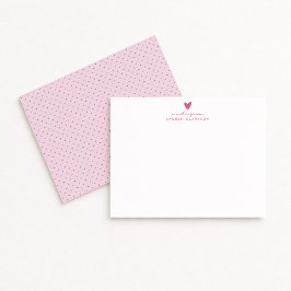 Pink Heart Polka Dot Valentine’s Day Note Card Kaart