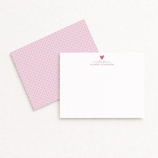 Pink Heart Polka Dot Valentine’s Day Note Card Kaart
