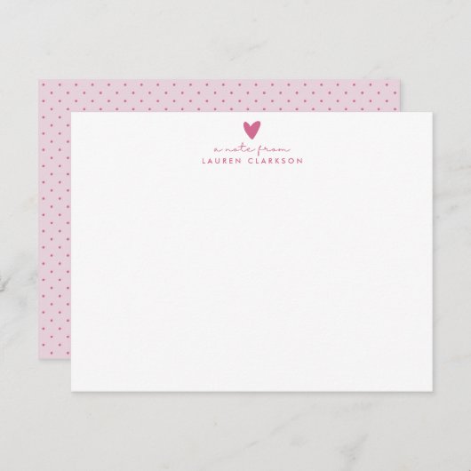 Pink Heart Polka Dot Valentine’s Day Note Card Kaart (Voorkant / Achterkant)