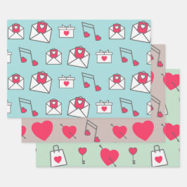 Pink Heart Postcard Pastel Inpakpapier Vel