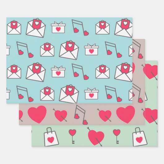 Pink Heart Postcard Pastel Inpakpapier Vel (Set)