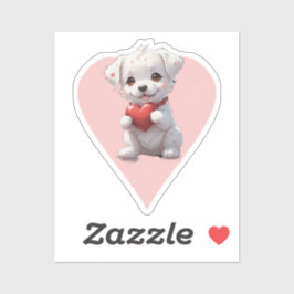 pink heart puppy sticker