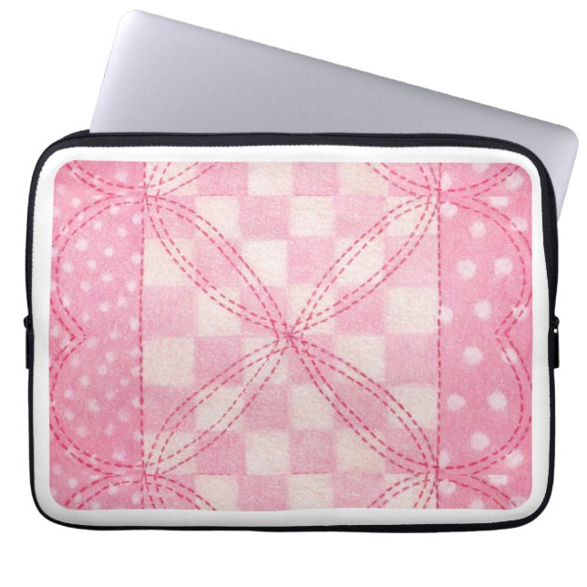 PINK HEART QUILT-laptophoes Laptop Sleeve (Voorkant)