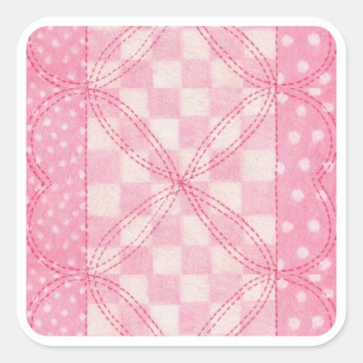 PINK HEART QUILT Large Square Stickers (Voorkant)
