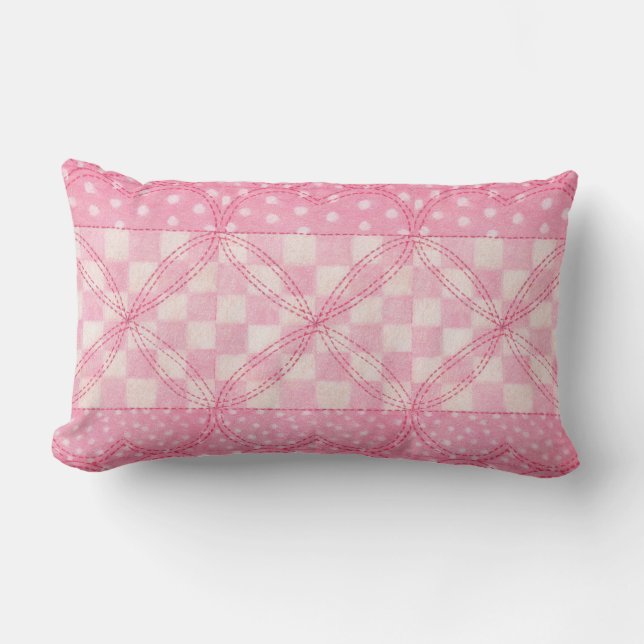 PINK HEART QUILT Lumbar Pillow Kussen (Voorkant)