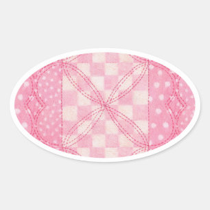 PINK HEART QUILT Oval Stickers