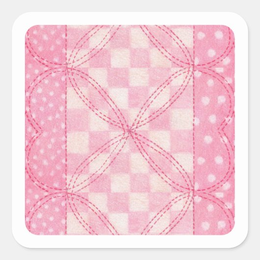 PINK HEART QUILT Small Square Stickers (Voorkant)