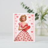 Pink Heart Retro Love Design Postcard Feestdagenkaart (Staand voorkant)