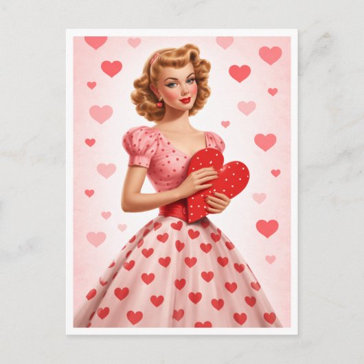 Pink Heart Retro Love Design Postcard Feestdagenkaart (Voorkant)