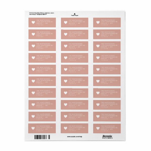 Pink Heart Return Address  Etiket (Full Sheet)