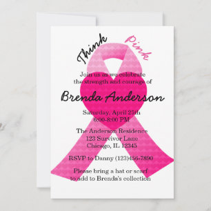 Pink Heart Ribbon Breast Cancer Awareness Party Kaart