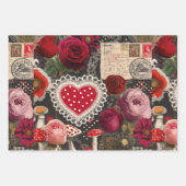 Pink Heart Rose Flowers Vintage Wrapping Inpakpapier Vel (Voorkant)