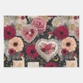 Pink Heart Rose Flowers Vintage Wrapping Inpakpapier Vel (Voorkant 2)