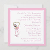 Pink Heart Rozen Quinceanera Uitnodiging (Achterkant)