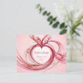 Pink Heart "save the date" briefkaart (Staand voorkant)