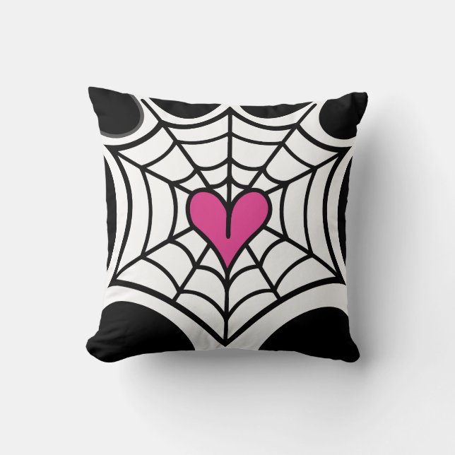Pink Heart Spider web Zwart en wit Halloween Kussen (Voorkant)
