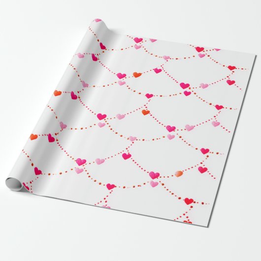 Pink Heart String Wrapping Paper | Valentine |Baby Cadeaupapier (Uitgerold)