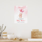 Pink Heart Teddy Bear Balloon Baby shower Welkom Poster (Keuken)