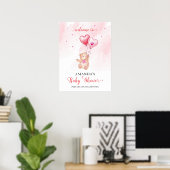 Pink Heart Teddy Bear Balloon Baby shower Welkom Poster (Thuiskantoor)