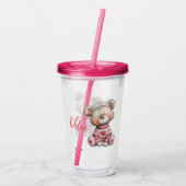 Pink Heart Teddy Bear Tumbler Illustration  Acryl Drinkbeker (Achterkant)