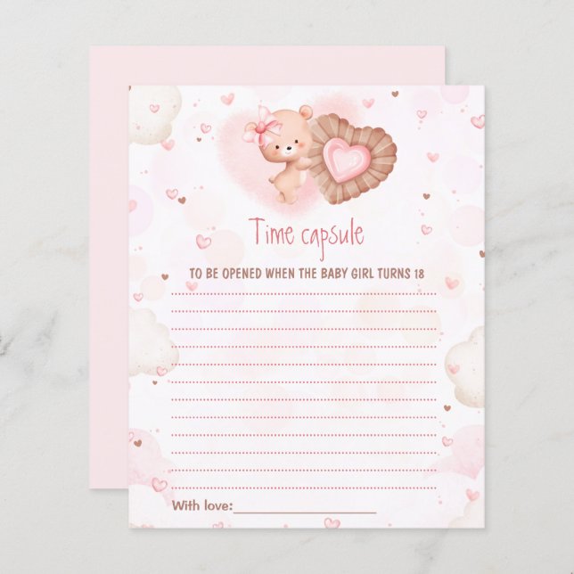 Pink Heart Time Capsule Kaart Valentijn Baby showe (Voorkant / Achterkant)