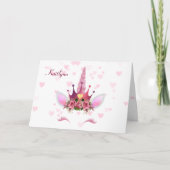Pink Heart Unicorn Personalized Valentin Card Feestdagen Kaart (Voorkant)