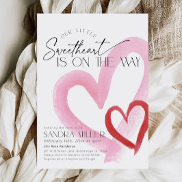 Pink Heart Valentine Little Sweetheart Baby Shower Kaart