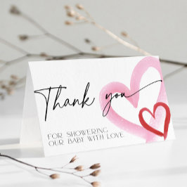 Pink Heart Valentines Baby Shower Thank You Bedankkaart