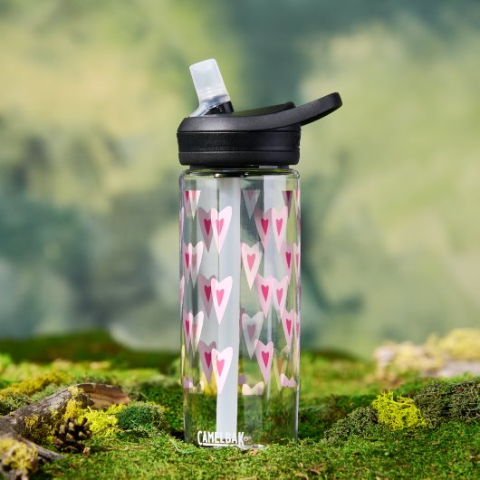 Pink Heart Valentines Water Bottle Waterfles (Buiten (Gedraaid)  )